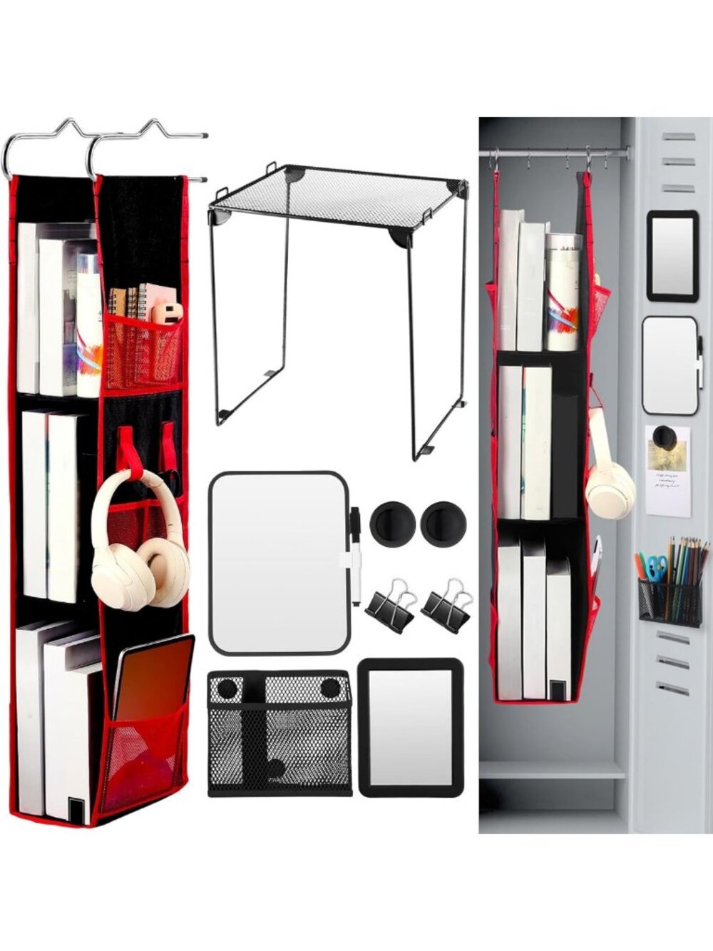 9 Pcs Black Locker Organizer & Accessories Kit for School, Office, or Home Use